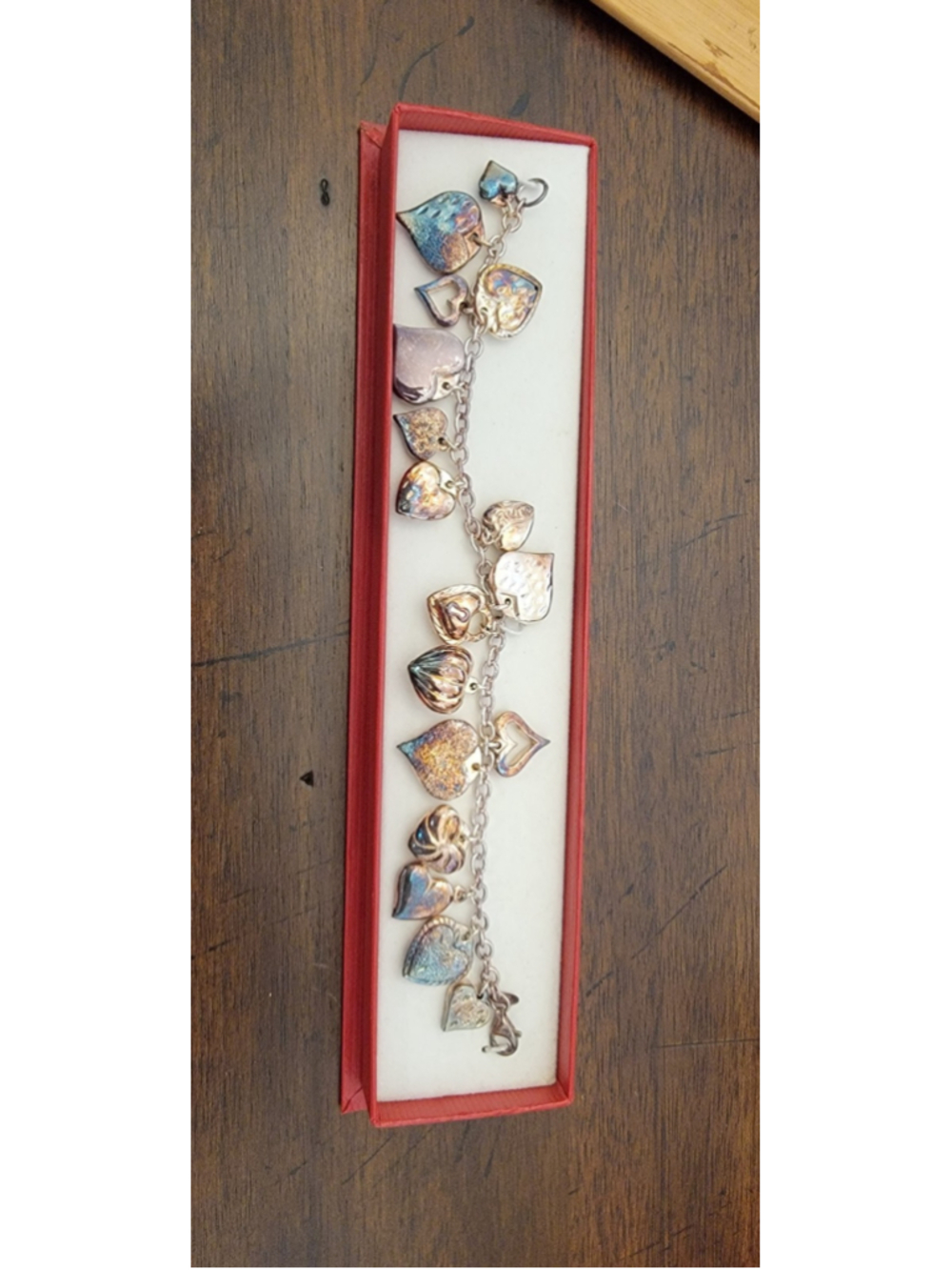 Vintage JCM Mauritius 925 Sterling Silver Puffy Hearts Charm Bracelet Size 7